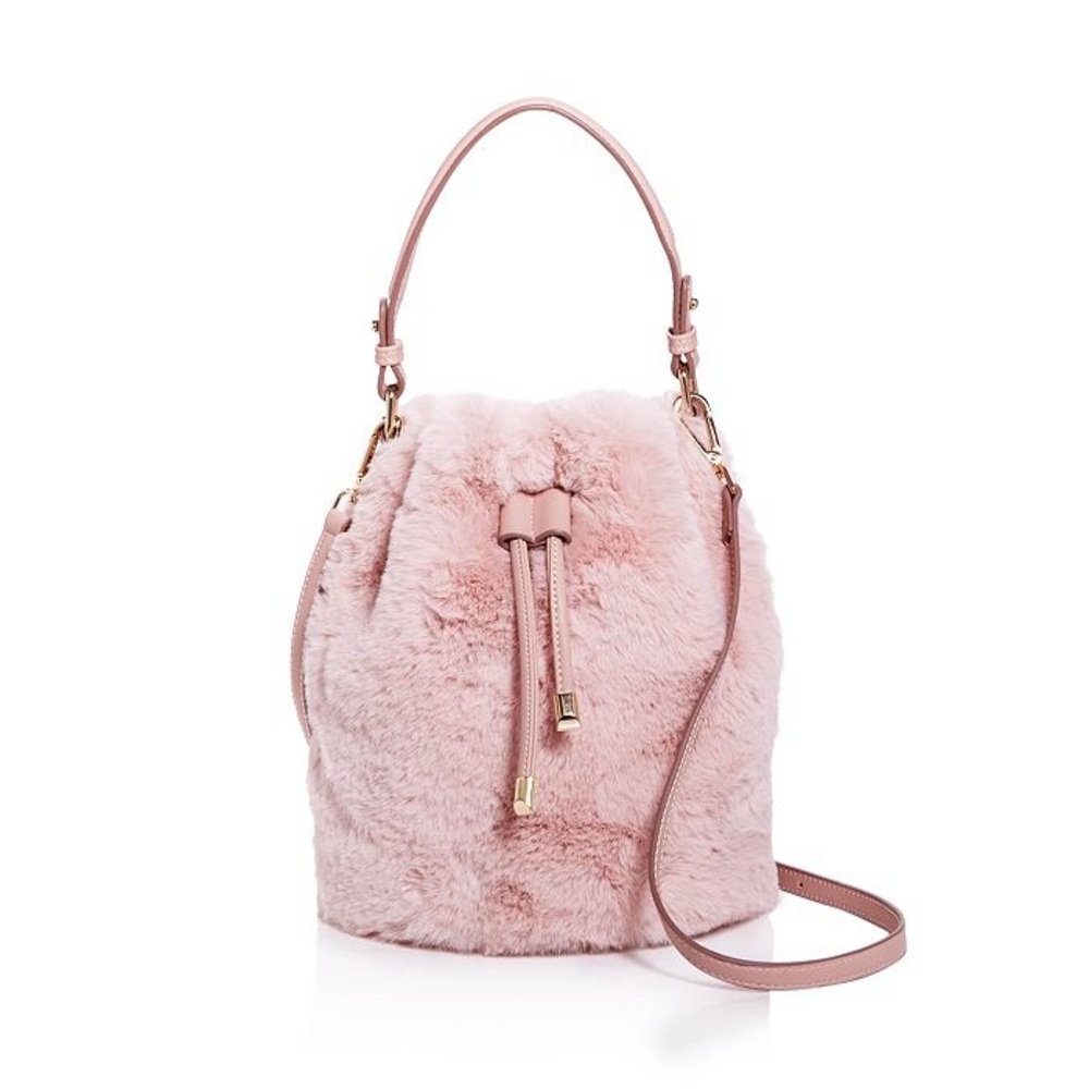 Street Level Pink Faux Fur Bucket Bag